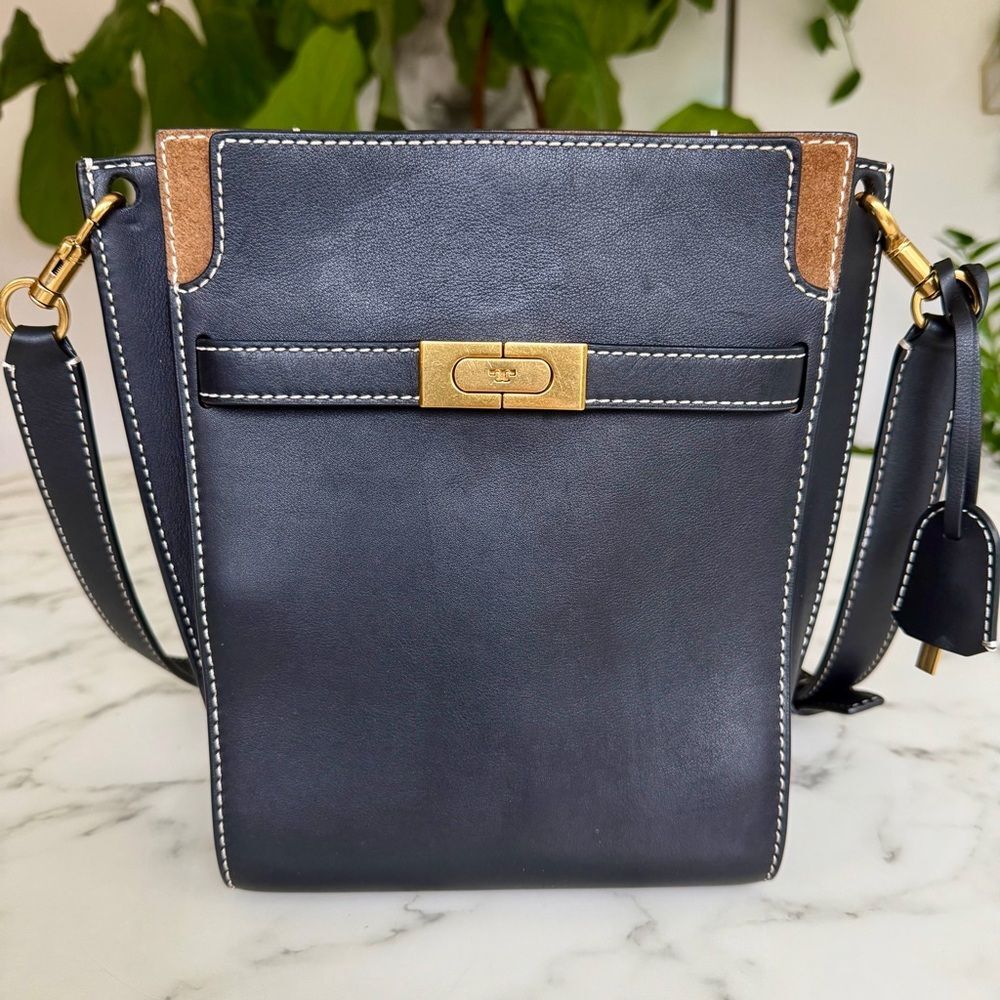 Tory Burch LEE RADZIWILL DOUBLE BUCKET BAG Black Leather Crossbody Shoulder